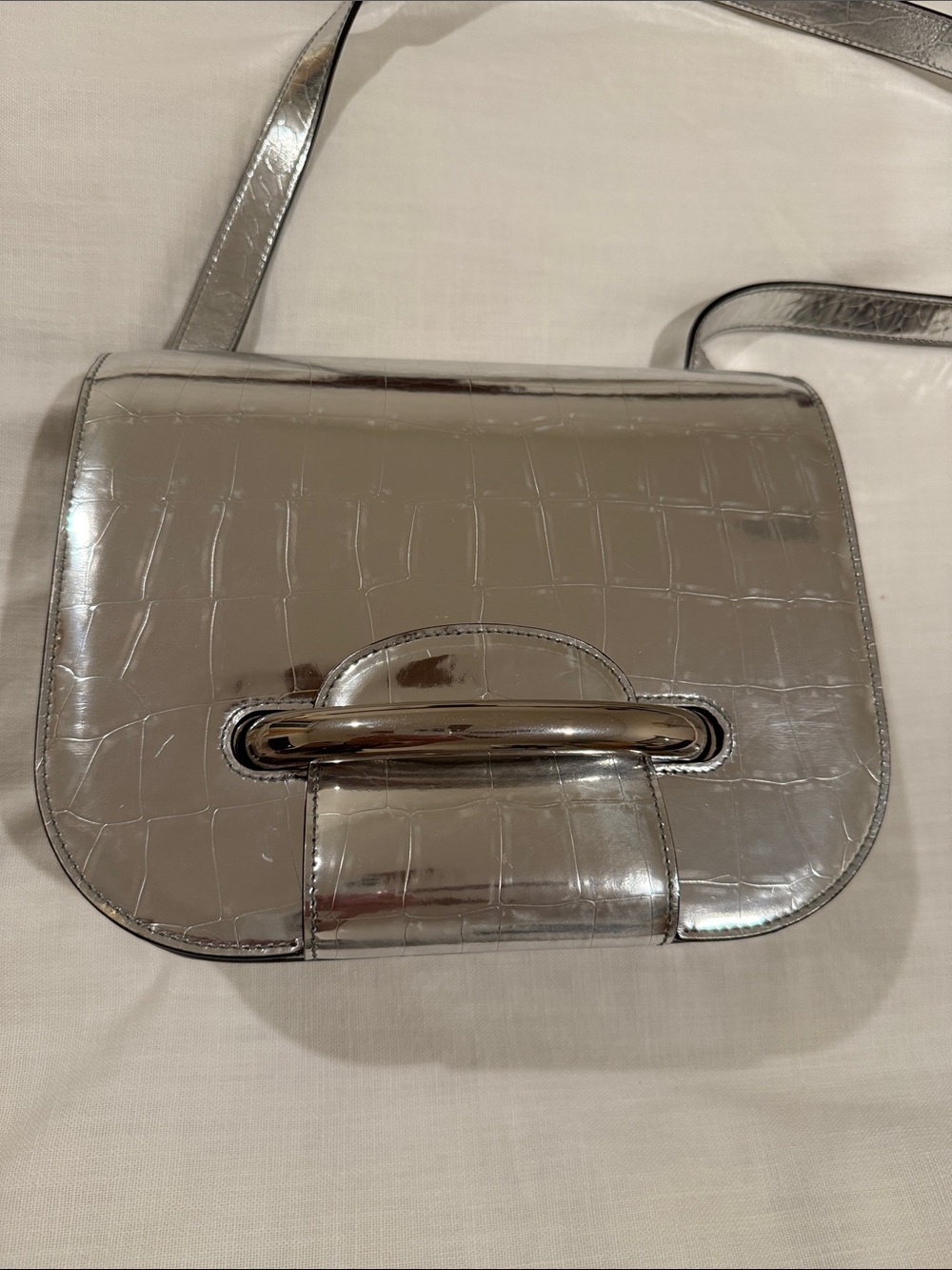 Mulberry Metallic Croc-Embossed Crossbody Bag in silver